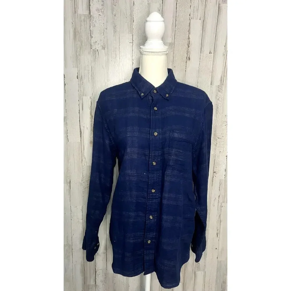 Banana Republic Men's Blue Plaid Long Sleeve‎ Button-Up Shirt Size Large